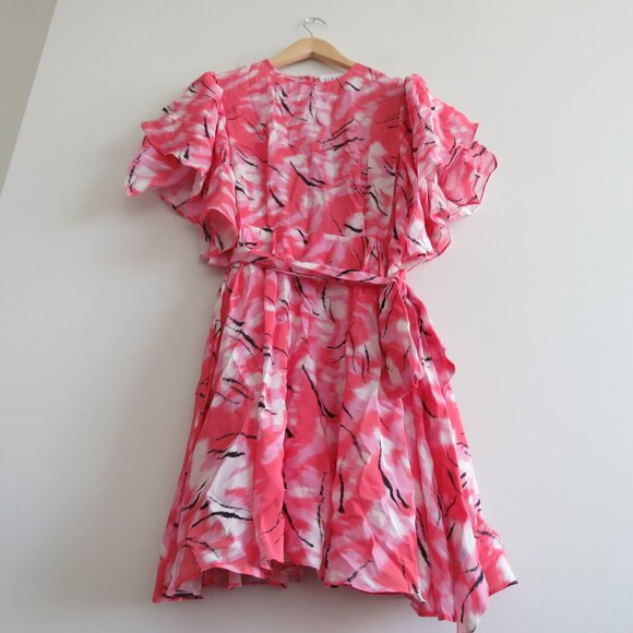 CLAUDIE PIERLOT Rabanel 100% Silk Crepe De Chine Abstract Print Ruffle Dress NWT - Picture 9 of 15